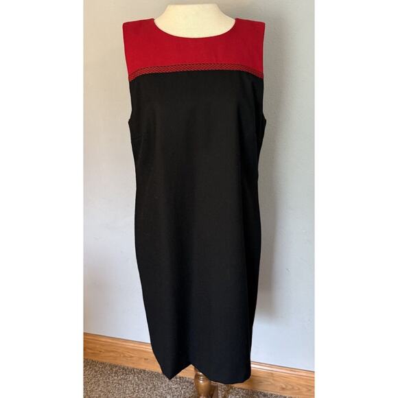 Talbots Sheath Dress Sz 12 Black Red 100% Wool Vintage Classic Holiday Dressy - Picture 1 of 13
